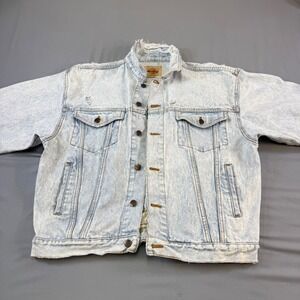 Vtg Hard Rock Cafe Save the Planet Denim Jacket Acid Wash Distressed women's  L